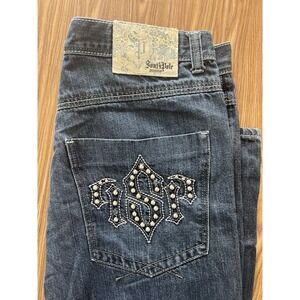 Vintage Southpole Y2K Jeans Size 38 Dark Wash Rhinestone Embroidered Back Pocket
